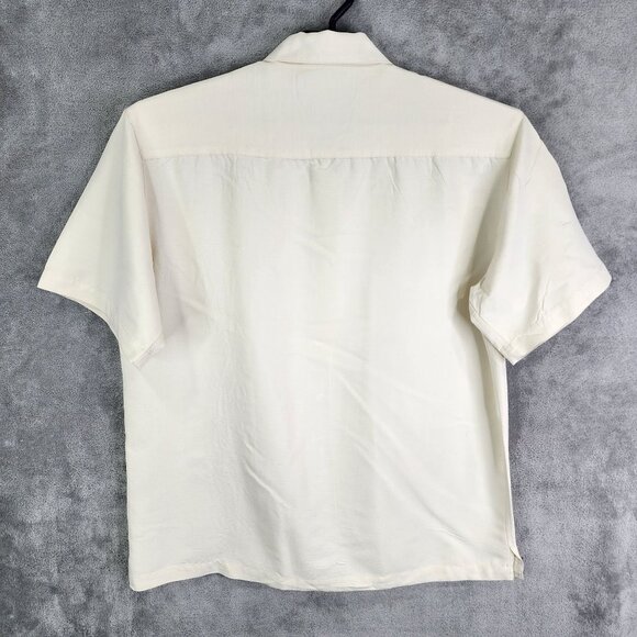 Mens Beige Trader Bay Hawaiian Shirt Button Up Short Sleeve Rayon Blend Size L - Picture 6 of 9